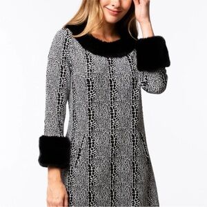 Tyler Boe Chelsey Fur Trim Snakeskin Dress